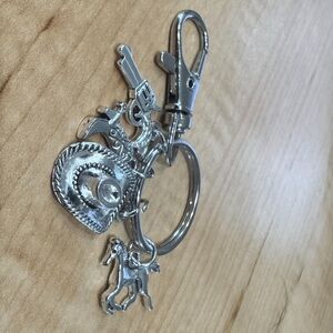 Country Hat Keychain Silver Plated Horse Gun Western Boot Cowgirl Cowboy Gift